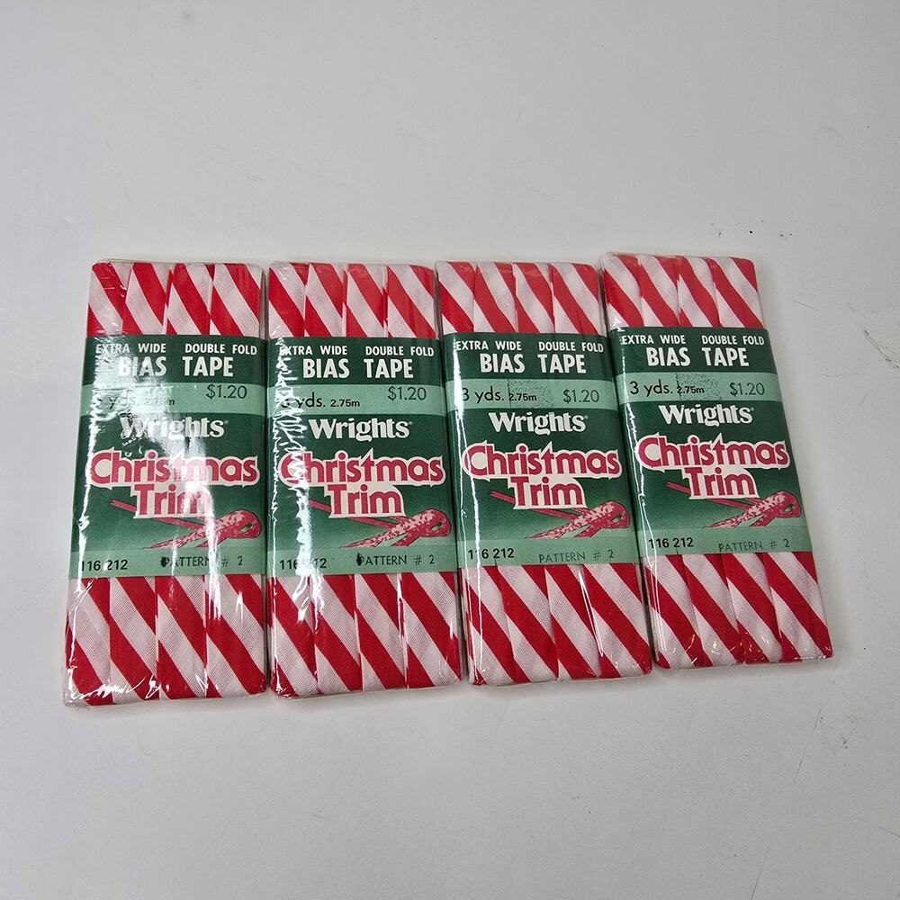 Vintage Wrights CANDY CANE (4) Christmas Trim Extra Wide Double Fold Bias Tape